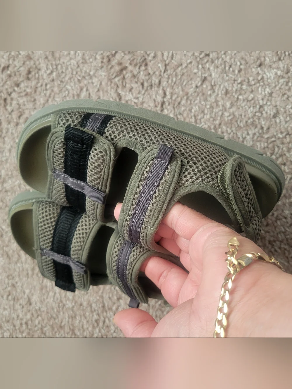 Zara Olive Green Mesh Hook-and-Loop Kids Sandals